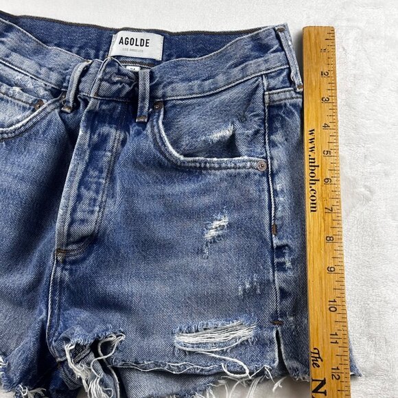 Agolde Vintage-Style Denim Distressed High-Rise Button-Fly Cutoff Shorts Size 24 - Picture 7 of 10